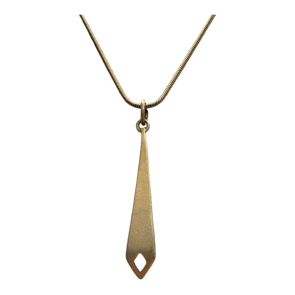 VJ Marked Matte Gold-Tone Drop Pendant Necklace Adjustable Chain J10